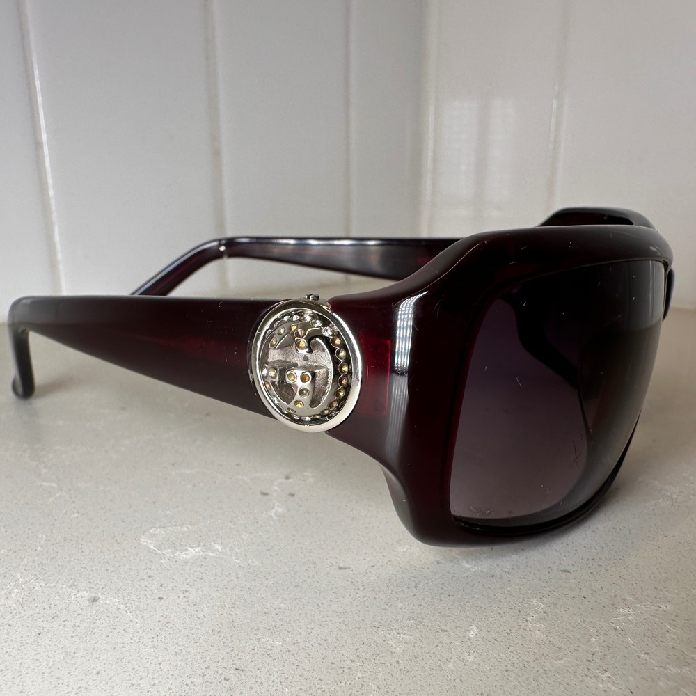 Vintage Y2K GUCCI Sunglasses Womens Burgundy Square Ball Joint Hinge Safilo - Picture 1 of 13